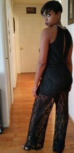 Black lace Jumpsuit with gold collar detail